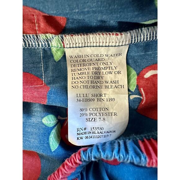 Eleanor Rose Schoolyard Fun Blue Red Apple Lulu Ruffle Shorts Back to School 7/8 - Picture 3 of 4